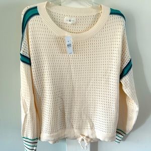Loft Lou & Grey striped pointelle drawstring sweater. Size XL. NWT.